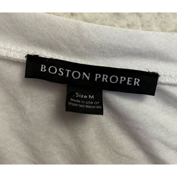 Boston Proper White Cotton/Modal Shirt Womens Casual Top One Shoulder Size M - Picture 5 of 9